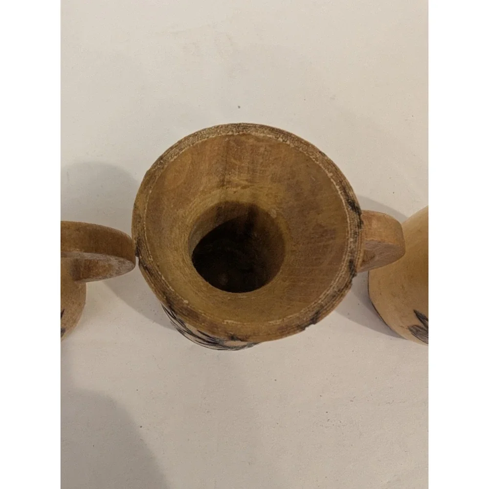 Hand Carved Vintage Wooden Cups Set Of 3 Miniature Wall Hanging Plaque Slovakia